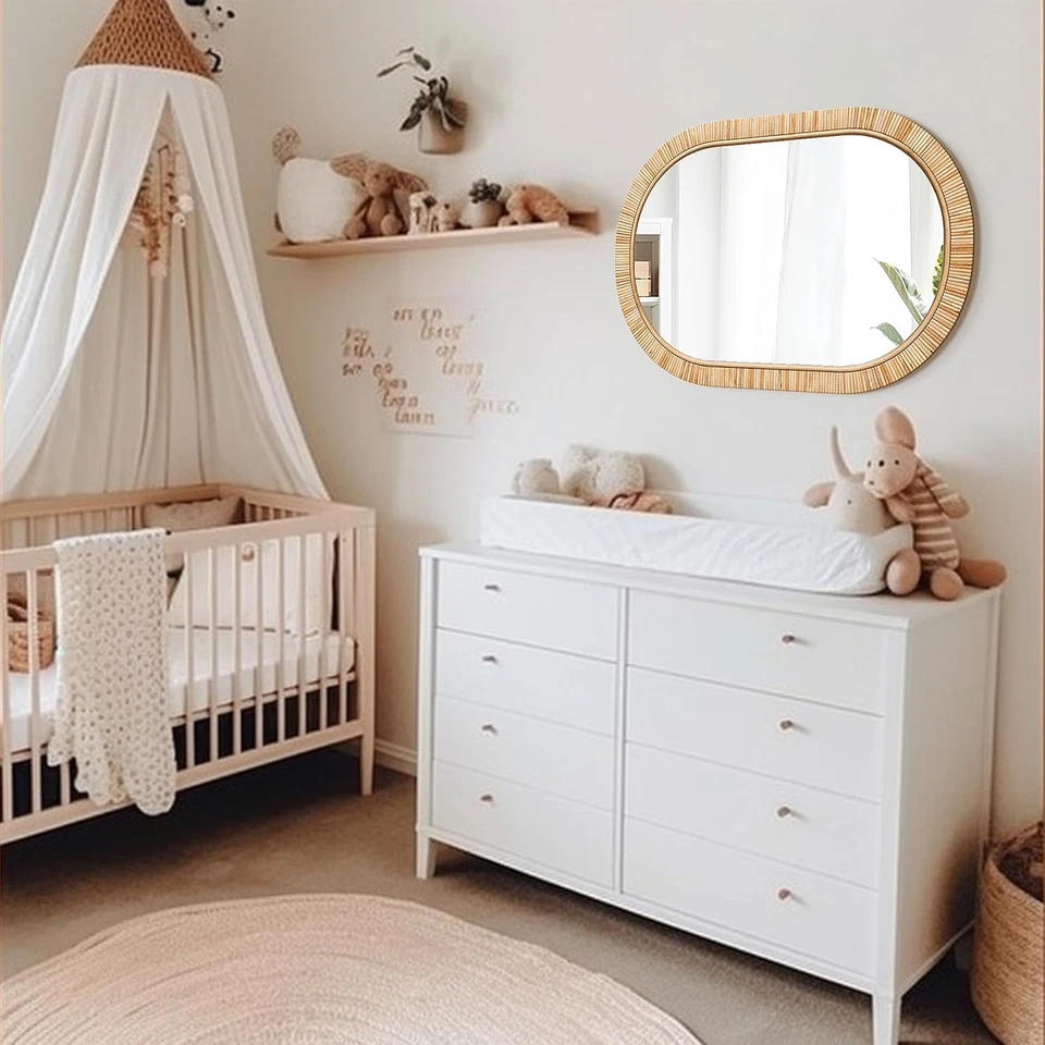 Rattan Bathroom Mirror – Rustic Farmhouse Style Handmade Wicker Rattan Frame - B - Image 2 of 4