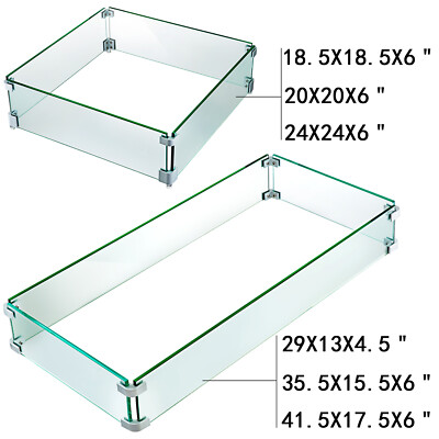 Outdoor Fire Pit Wind Guard Tempered Glass Flame Guard Rectangle/Square Clear