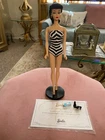 VINTAGE REPRO #1 BLACK /DARK BRUNETTE PONYTAIL BARBIE DOLL - WITH REPRO #1 STAND