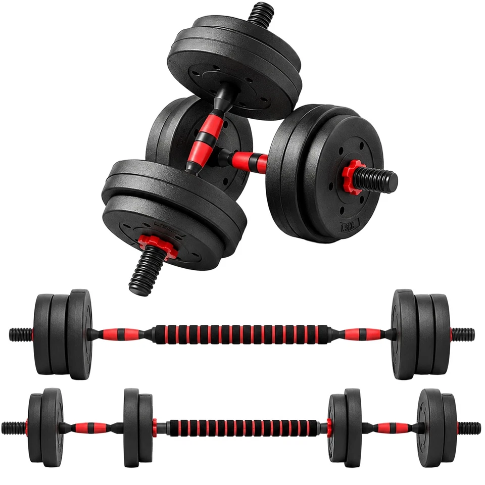 HOMCOM 15 kg Adjustable 2 in 1 Barbell Dumbbells Weight Set for Body Fitness, photo 1 of 5