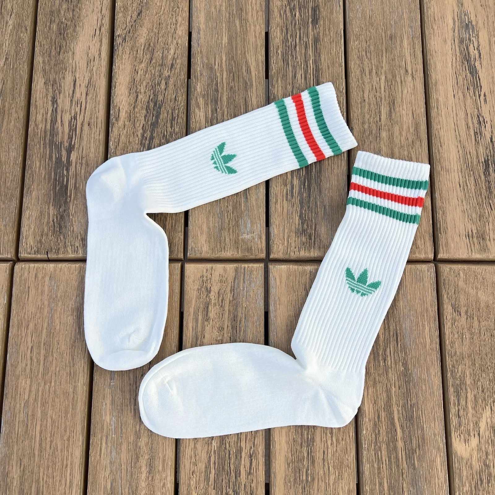 adidas Mens off White with stripes logo high Crew socks size L