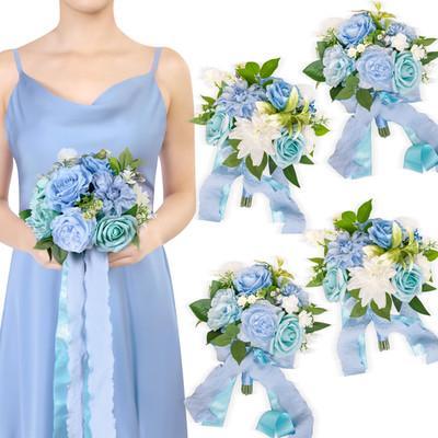 Provence Blue 7'' Artificial Wedding Bouquets Set of 4 for Bridesmaids