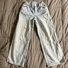 Cat  Jack Girls Jeans Size 8 Light Denim Stretch Adjustable Waist Wide Leg