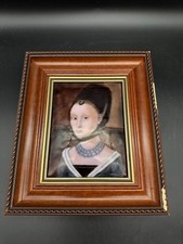 Emaille Bild Damenportrait Portrait 1970er Jahre signiert Holzrahmen