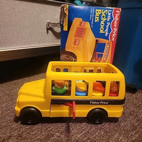 Vintage Fisher Price-Little People Dog Chunky School Bus 5 Figures 1991 #2372