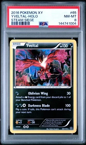 2016 POKEMON XY STEAM SIEGE #65 YVELTAL-HOLO PSA 8