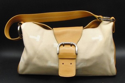 Authentische Tod's beige Canvas hellbraun Lederbesatz Umhängetasche Handtasche Reißverschluss