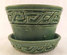 McCoy Greek Key Hobnail Flower Pot with attached saucer-5in