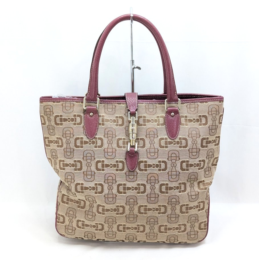 Borsa a tracolla Gucci Jackie in pelle con punta di cavallo viola 145818 aute...