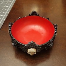 Spirit Halloween Gothic Skull Trinket Dish Bowl, Black Exterior Red Interior