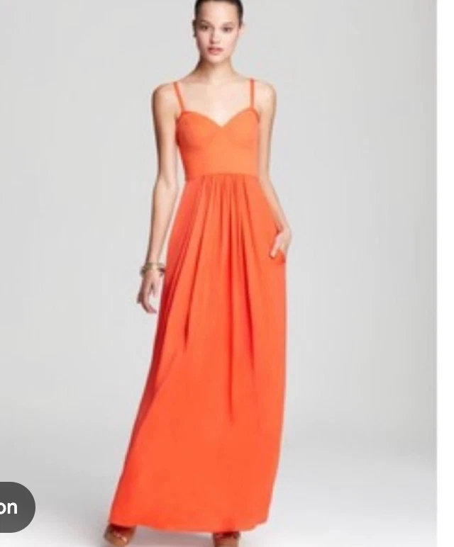 bcbg orange long dress BCBGMAXAZRIA Deep V Maxi Dress in Orange