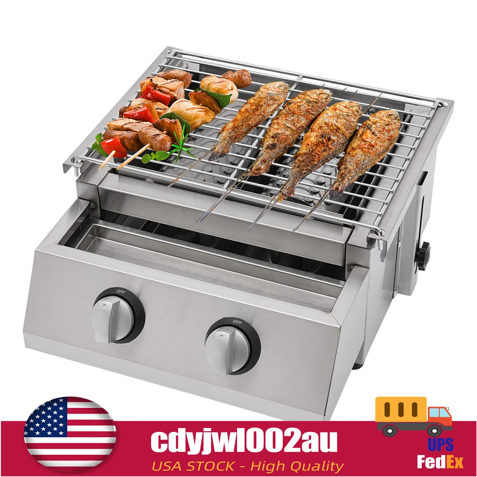 Portable 2 Burner Smokeless Gas BBQ Grill - Stainless Steel Tabletop Cooker