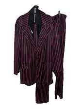 Men  s Zoot Suit Gangster Black Red Pinstripe Costume 3 PCs Halloween Size Large