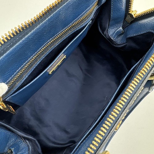 MIU MIU Madras Leather 2Way Blue Handbag Shoulder Bag Bicolor Gold Hardware - Picture 11 of 14