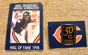Comark Mike Singletary Hall of Fame 1998 Chicago Bears #50 Pinback