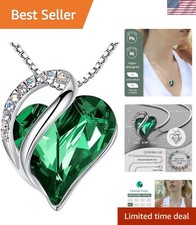 May Birthstone Crystal Heart Necklace - Jewelry Gift for Wife, Mom, and Daughter