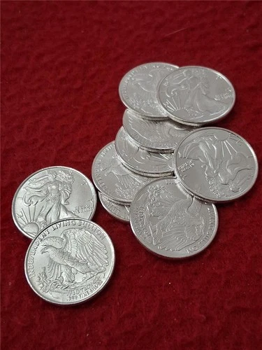 Bag of x10 WALKING LIBERTY 1/10th TROY OZ .999 FINE SILVER RNDS 1oz TOTAL #M1621