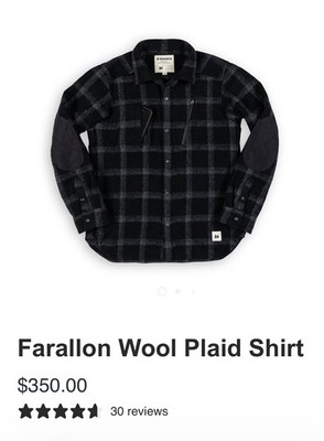 BERINGIA  Farallon Wool Plaid Shirt Mens Size XL Black Grey