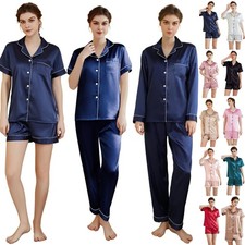 UK Womens Pyjamas Ladies Satin Pajamas Set Dressing Gown Summer Pjs Loungewear