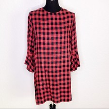 Cloth & Stone red black plaid open back dress size Small