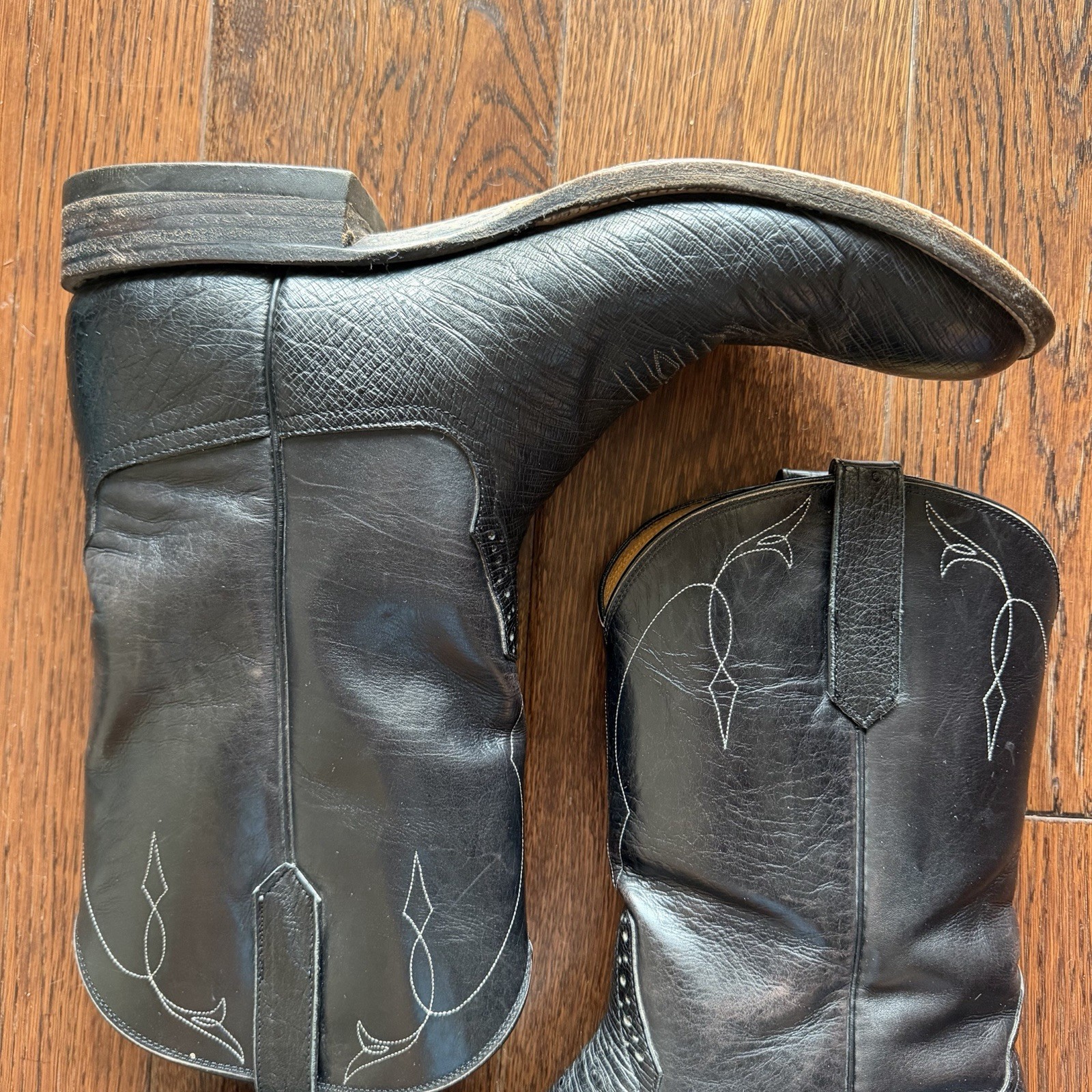 Vintage Rios of Mercedes Cowboy Boots 11.5 AAA Black Smooth Ostrich Roper image 3