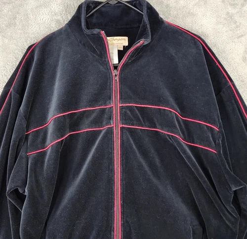 Norm Thompson Jacket Mens Large Black Velour Full Zip Long Sleeve Retro Vintage image 7