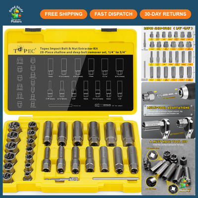 28PCS Deep Bolt Extractor Set, 3/8'' Drive Stud Remover Tool Kit for Stripped Bol
