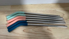 Ello Reusable Stainless Steel Straws Silicone Tips Set of 6 Blue Mint Pink