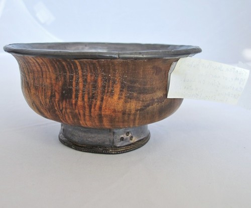 Rare 4.4" Antique Tibetan Jha Phor / Tsampa Wood Tea Bowl or Cup w/ Metal Liner - Picture 6 of 12