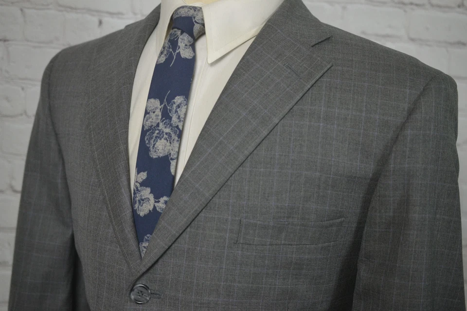Tom James Mens Gray Check Classic Wool 2 Piece Suit 39S Jacket 35x31 Pant - Image 2 of 4
