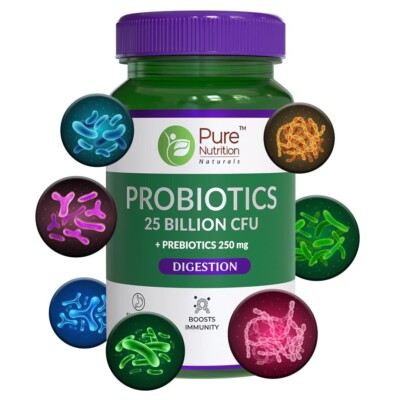 2 Pack Pure Nutrition Probiotika 25 Milliarde Cfu Plus 500mg, 60 Veg Kappe Jedes
