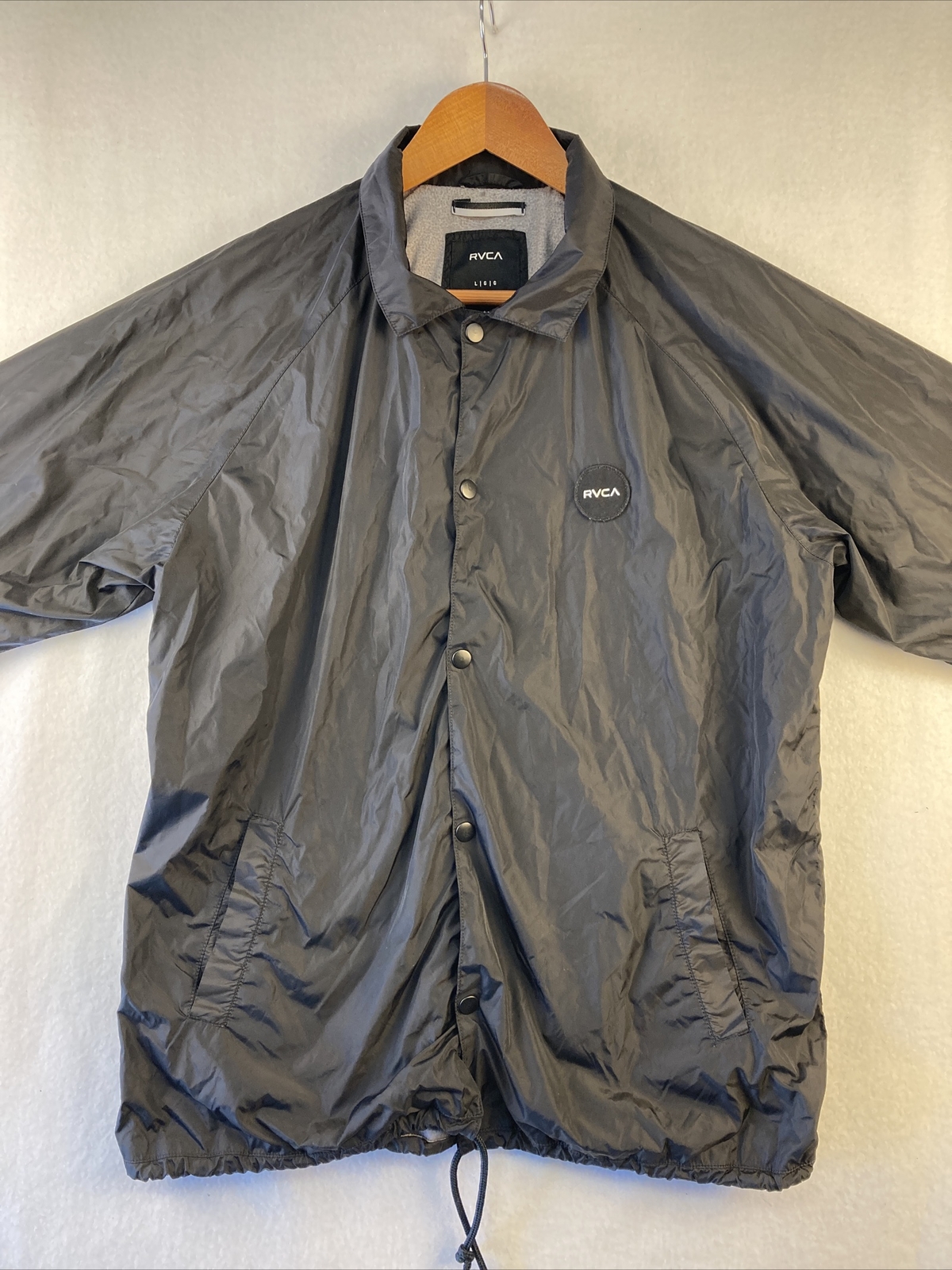 RVCA Jacket Mens Large Button Up Coaches Nylon Black Long Sleeve