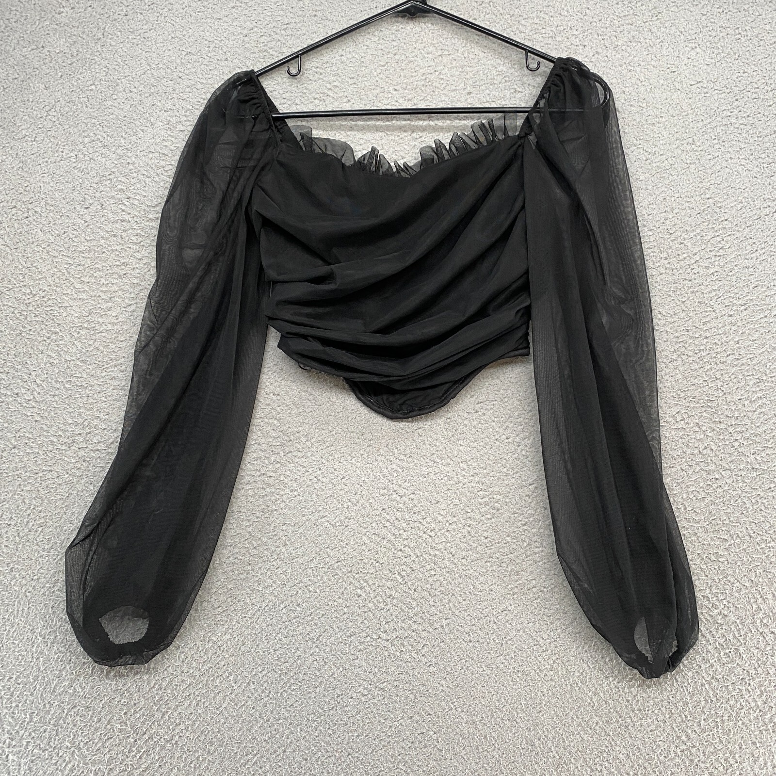 Missguided Crop Top Womens US 0 Witchy Mesh Puff Sleeve Whimsigoth Y2K Fairy-image