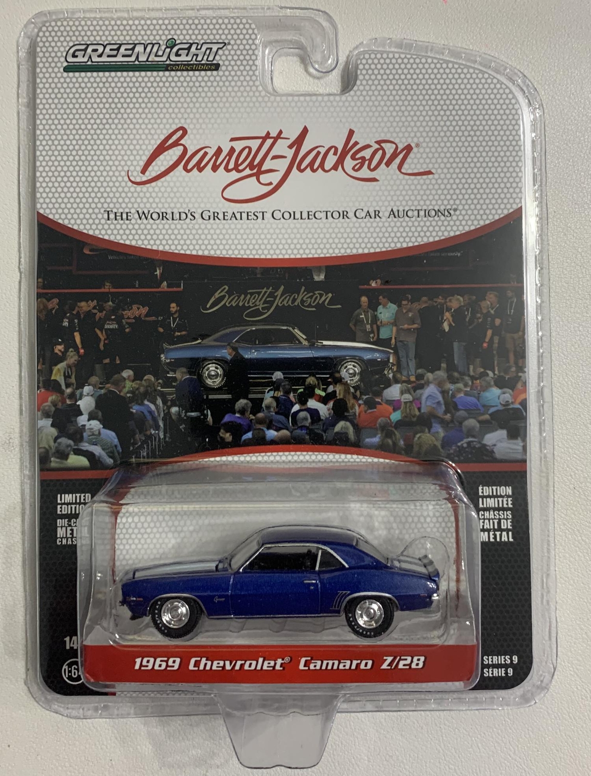 Barrett Jackson 1969 Chevrolet Camaro Z/28 in blue, 1:64 scale model, Greenlight