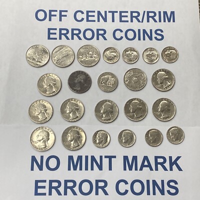Lot Of 23 No Mint Mark And Off Center/Double Rim Mixed Error Coins Lot #11