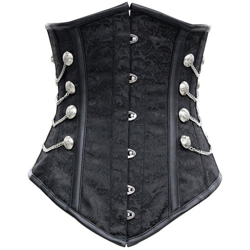 Steampunk Satin Corset Dress with Thong Chains for a Sexy Waist-image