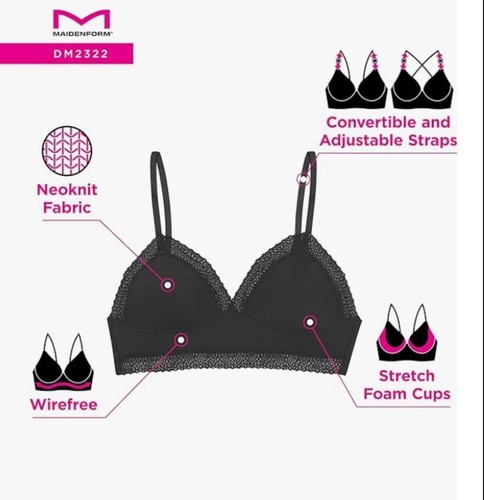 NEU Maidenform DM2322 Schwarz Triangel Bralette Bügel BH 2XL - Bild 5 von 5