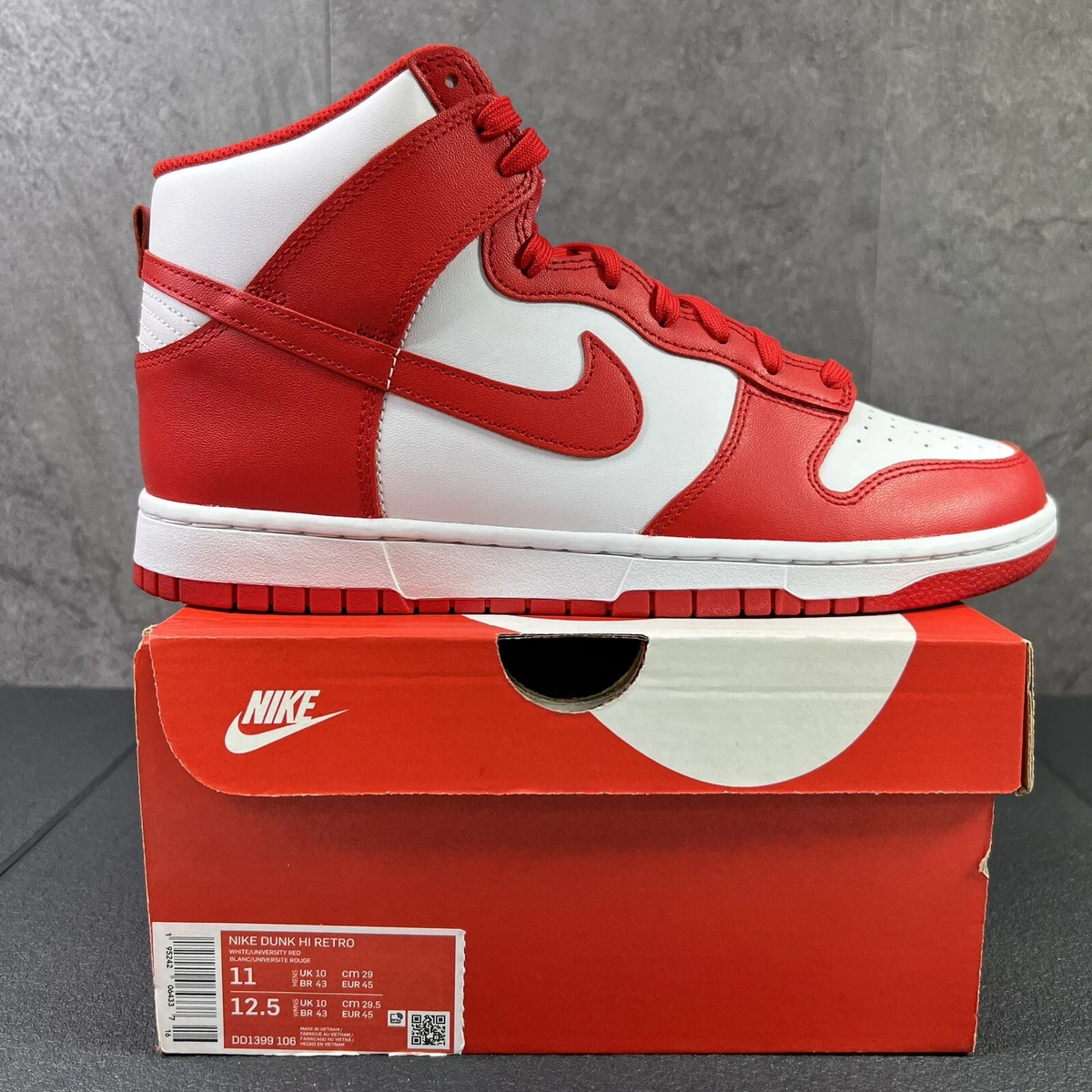 Nike Dunk High Retro CHAMPIONSHIP WHITE RED Size 11 Mens Sneakers