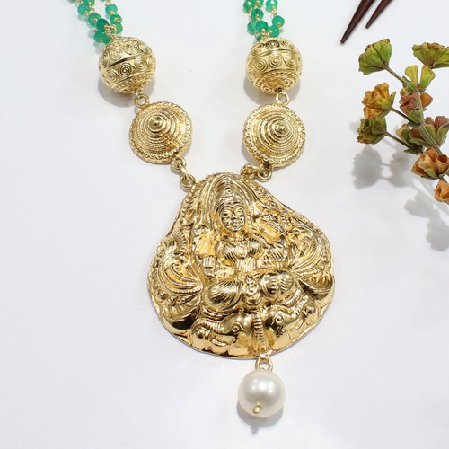 Goddess Pendant Charm Necklace 925 Sterling Silver Gold Plated Beads Necklace - Picture 2 of 9