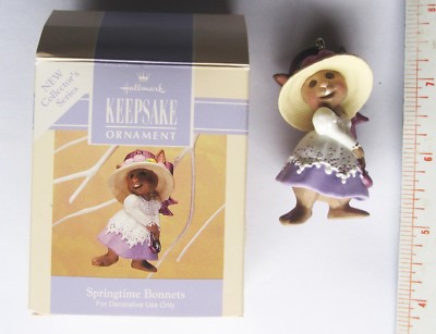 1993 Hallmark Easter Ornament Springtime Bonnets 2-inch with Box