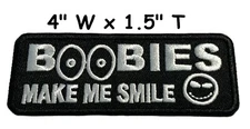 BOOBIES MAKE ME SMILE Embroidered Patch Iron-on Applique Vest Biker Emblem Funny