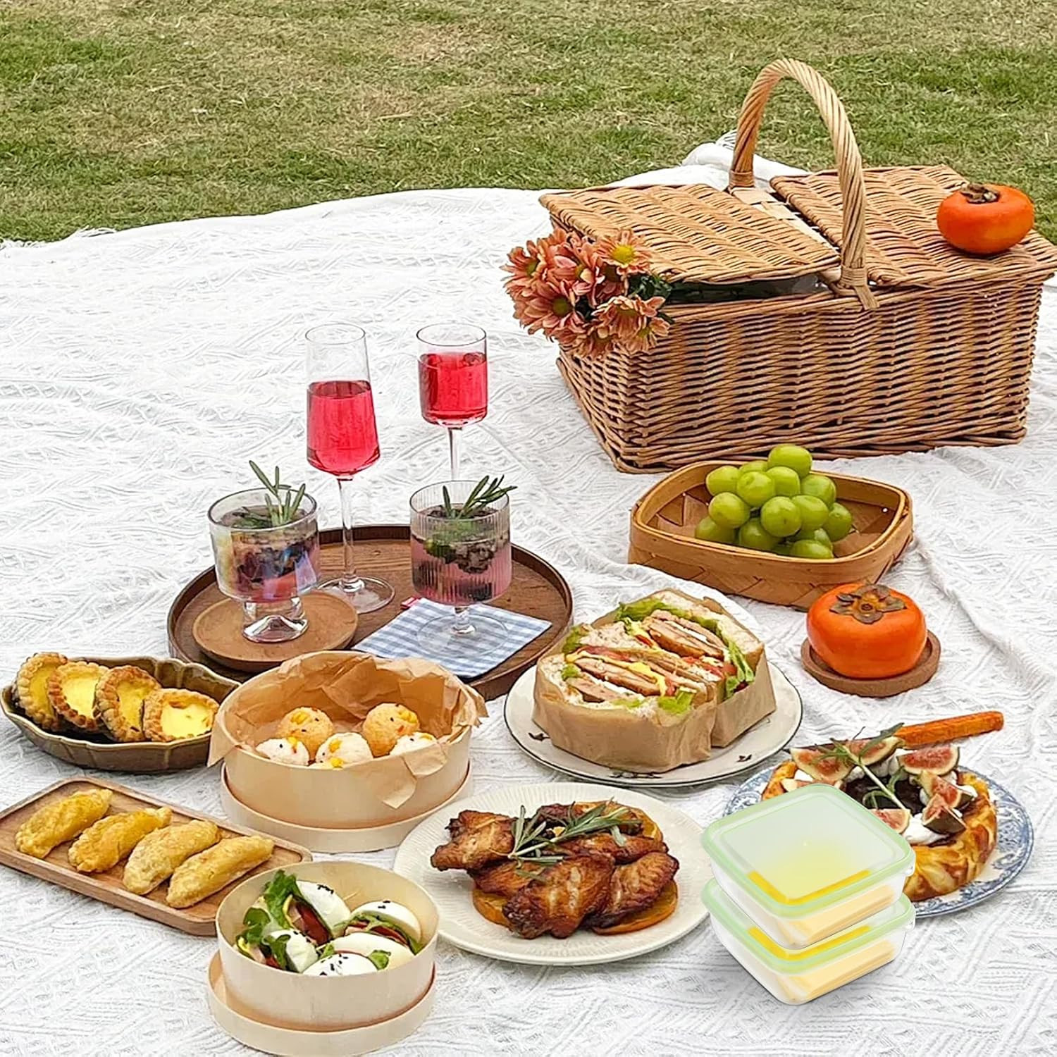 4 Pack Sliced Cheese Container for Fridge, Butter Block Cheese Slicer Holder wit