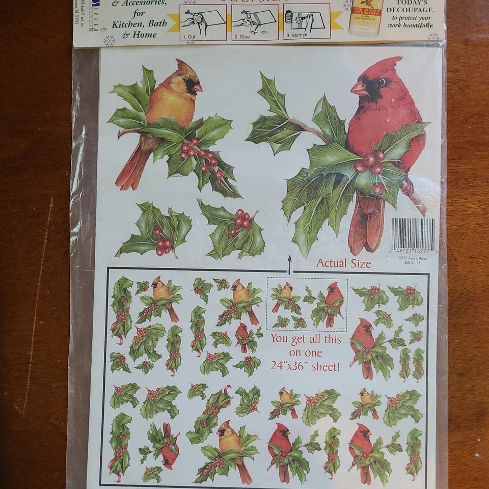NUEVO DE LOTE DECOUPAGE IMPRESIONES PINTADAS A MANO CARDENALES Y ACEBO POR SHERRY NELSON XMas Foto 3 de 4