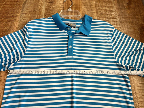 Camisa polo de golf Callaway para hombre a rayas azul y blanca manga corta con cuello mediana - Imagen 8 de 9