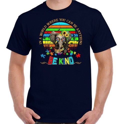 Autismo Conciencia Día Camiseta, Be Kind Elefante Autista Hombre Unisex Camiseta - Imagen 27 de 29
