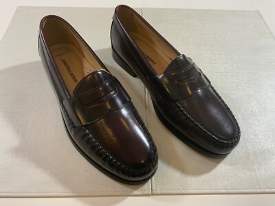 Johnston Murphy Mens Hayes Burgundy Leather Penny Loafers Size W 
