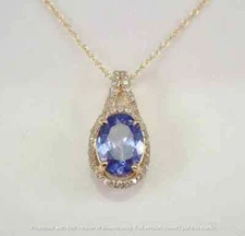 2Ct Oval Cut Blue Sapphire Diamond Halo Pendant Necklace 14K Yellow Gold Finish