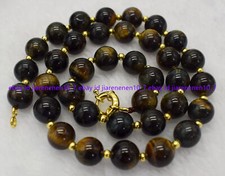 8/10/12/14mm Natural Yellow Tiger's Eye Gemstone Beads Round Necklace 18'' AAA