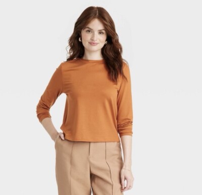 NWT Women's A New Day Medium Burnt Orange Long Sleeve Crew