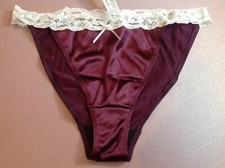 Women Panties,bikinis ILUSION Size L. Vine Purple Satin Soft W/Fishnet Waistband